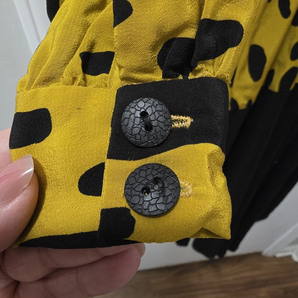 SYBL California Vintage Mustard & Black Animal Print Dress Pleated Made In USA - Picture 5 of 5